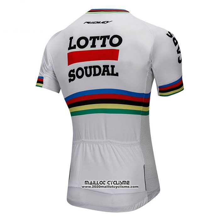 2018 Maillot Ciclismo UCI Mondo Champion Lotto Soudal Blanc Manches Courtes et Cuissard